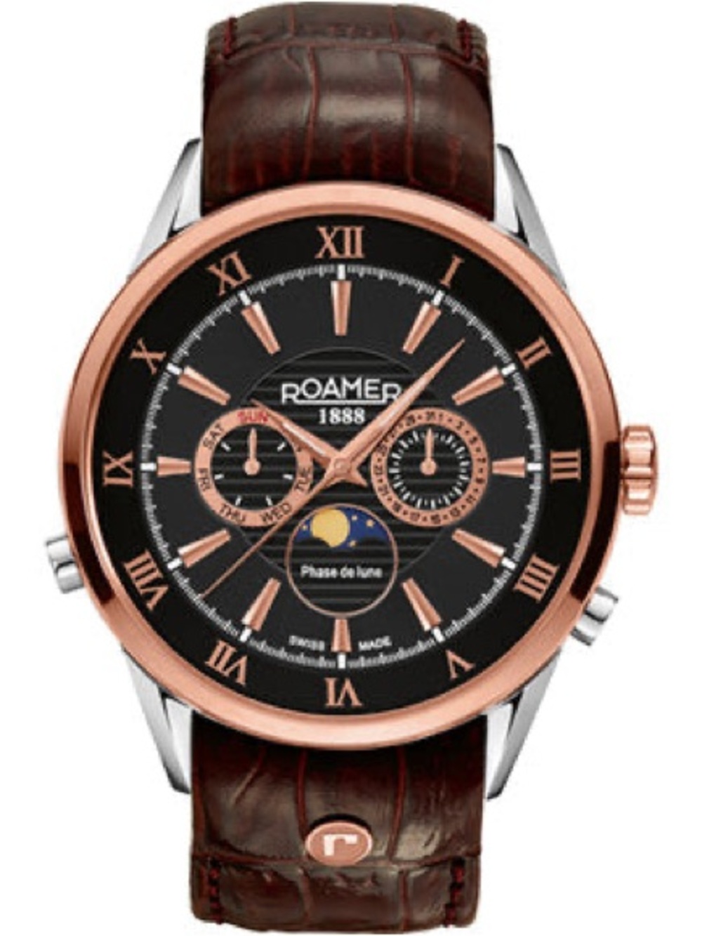 Roamer Superior Moonphase Men's Brown Leather Strap Watch